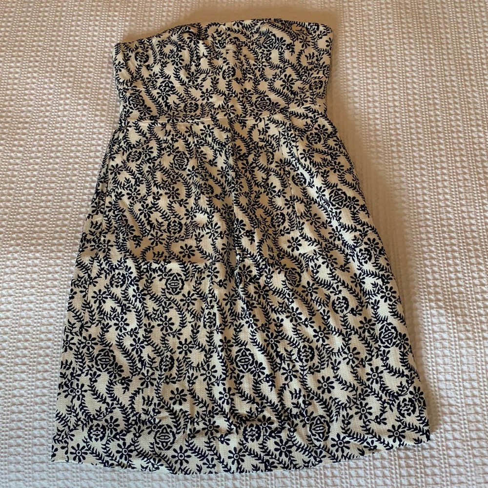 J. Crew strapless blue & cream dress
